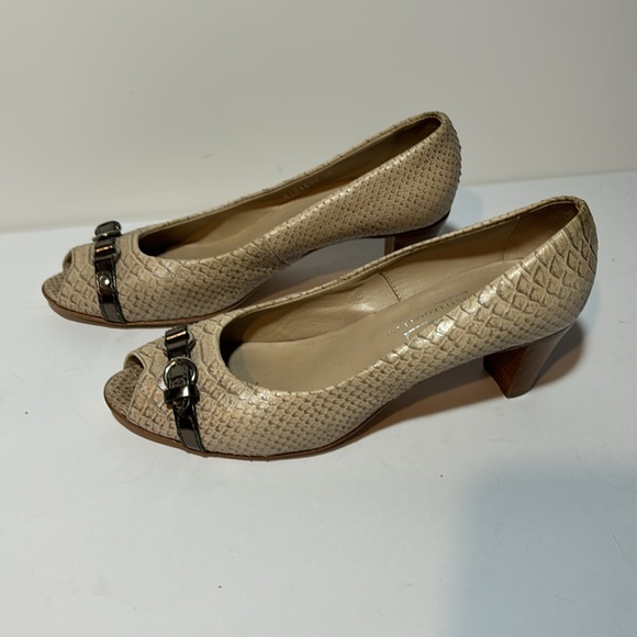 AGL Attilio Giusti Leombruni Snake Embossed Leather Pumps Peep Toe Belted 9.5 US - Picture 3 of 7